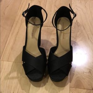 Black Satin platform strappy heels size 6